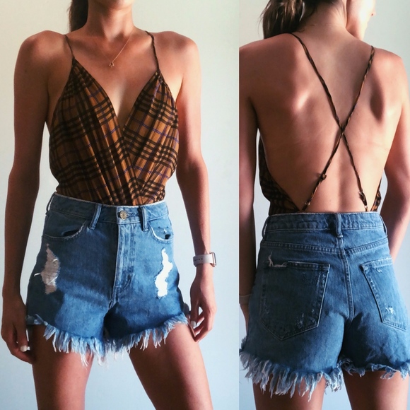 by the way. Tops - REVOLVE Plaid Open Back Bodysuit